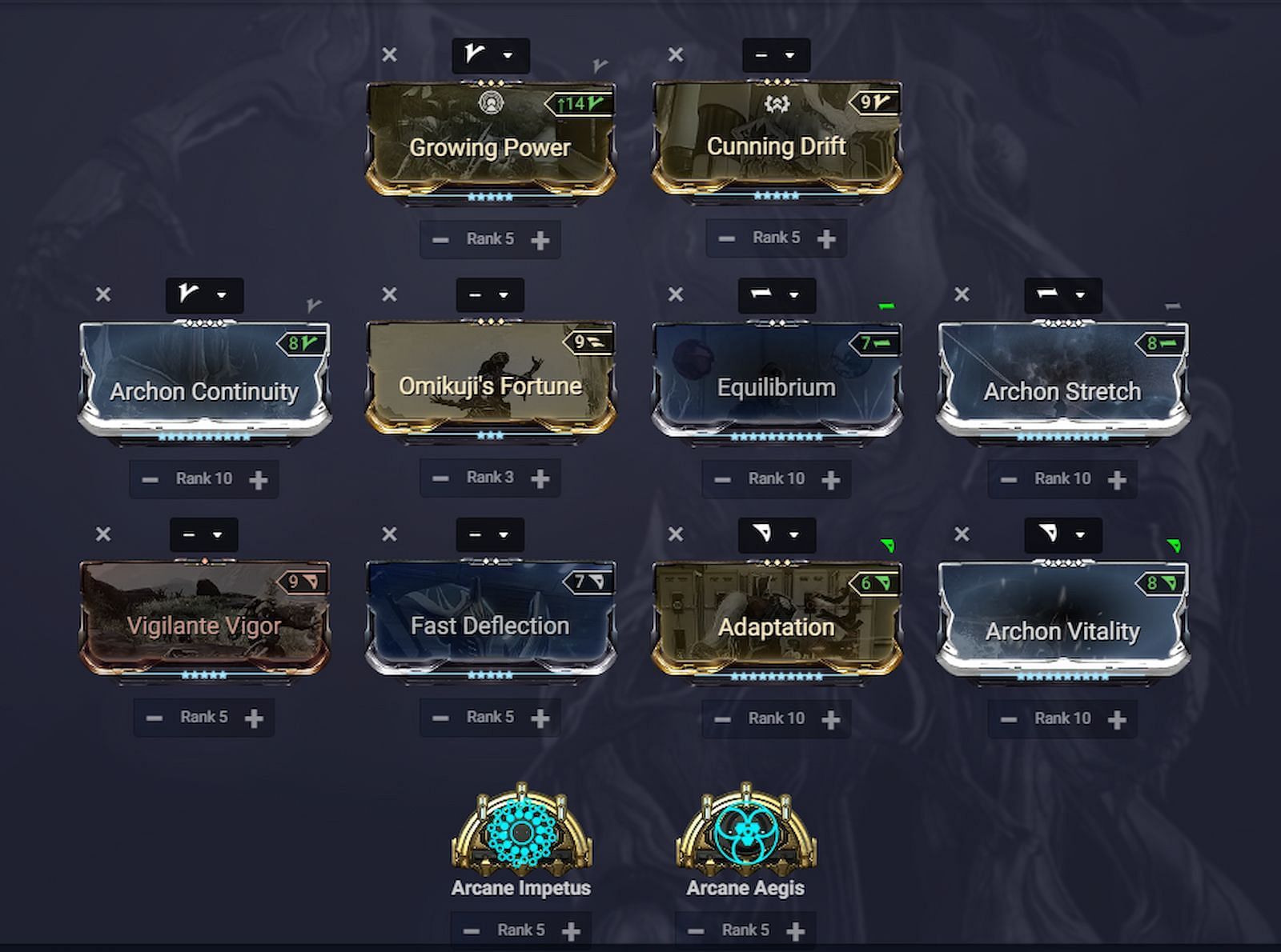 Our suggestion of a good Koumei build, but feel free to make changes (Image via Overframe)